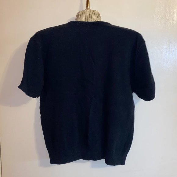 Black Button Down Short Sleeve Sweater - Picture 4 of 5